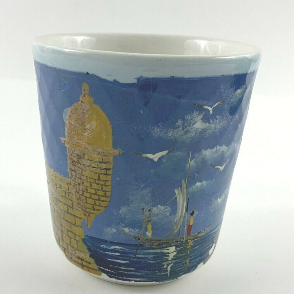 India Coastline Themed Ceramic 10 Fl oz Coffee Mug / Cup. White. Glossy. VGC!